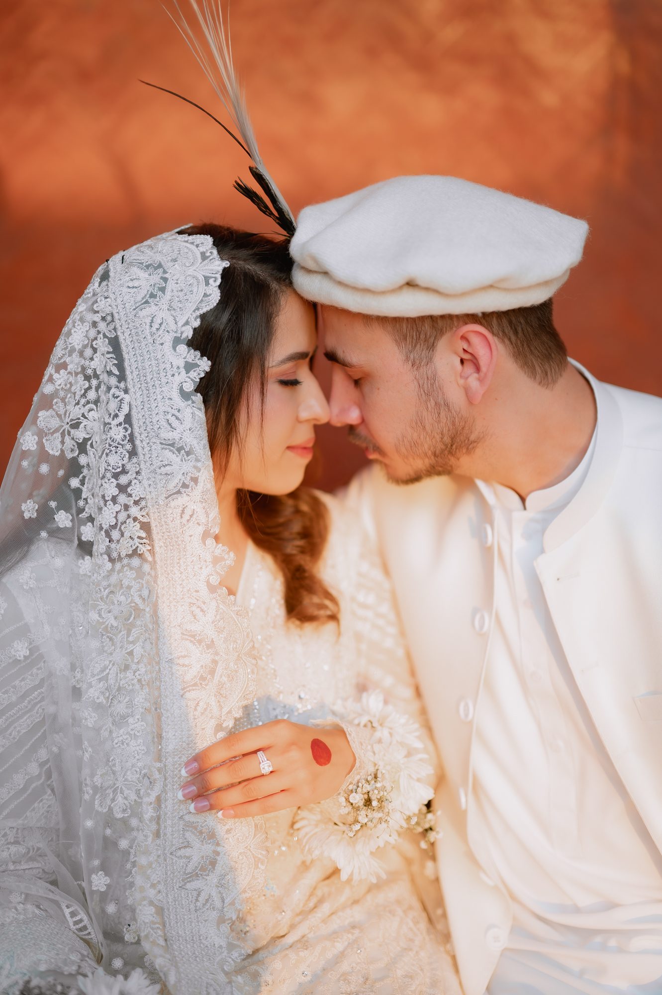 Bride and groom close moment